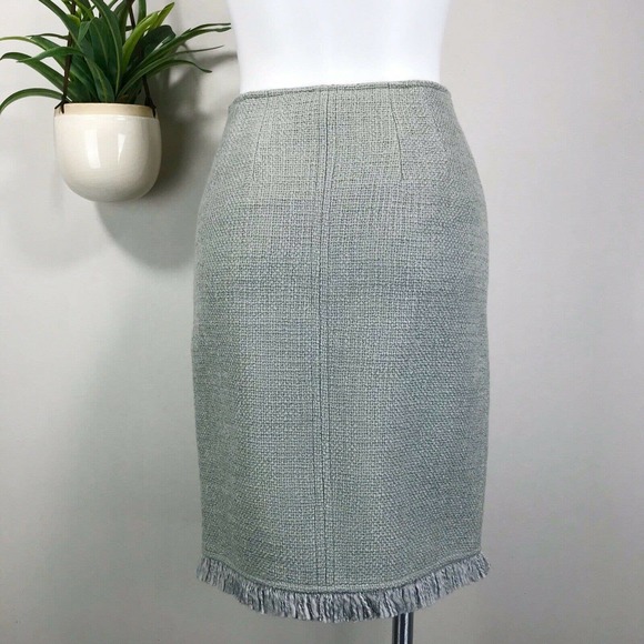 Worth Green Tweed Fringe Career Skirt Zip Hem Lined Wool Blend Womens Size 6 - Picture 3 of 8